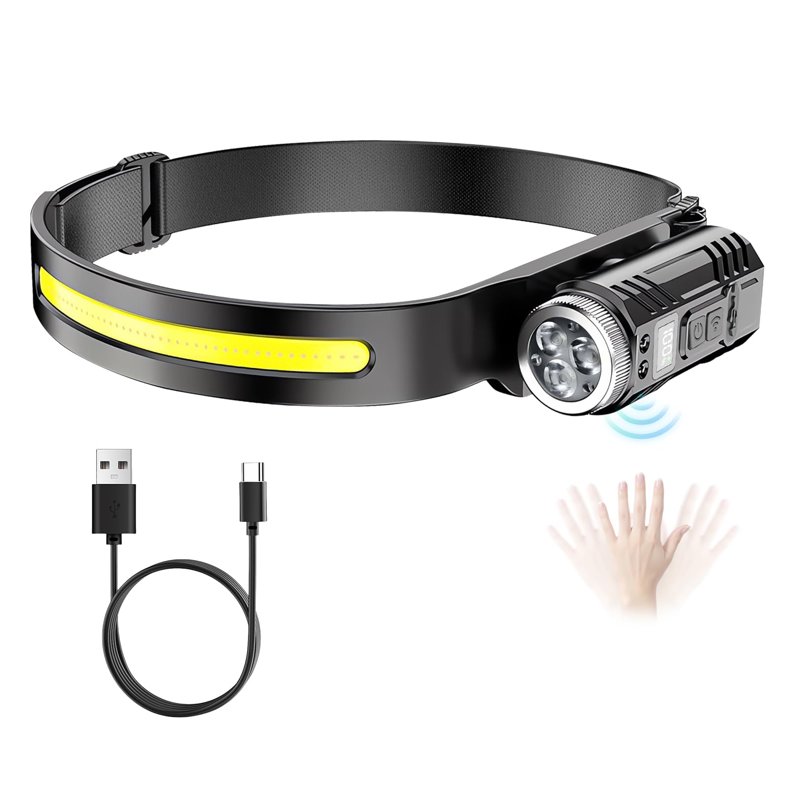 LANZHANFEI Rechargeable Head Torch for Camping Running Fishing with 5 Lighting Modes - Waterproof LED Lightweight Headtorch for Kids and Adults