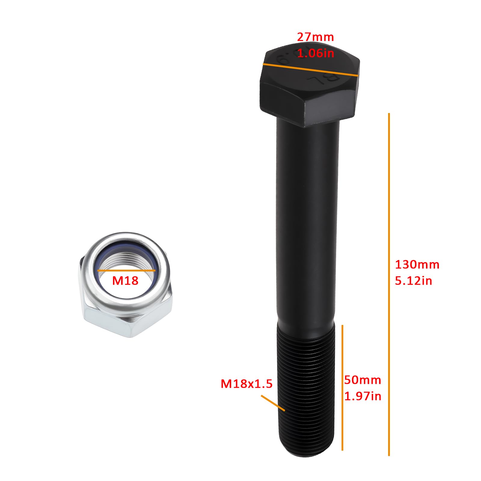 OTOTEC 2X Mulcher Hexagon Bolt M18x1.5 with Nut Compatible with Dragone Mulcher - Image 4