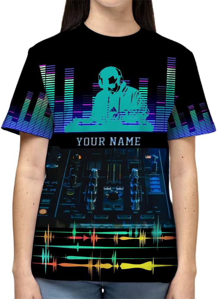 Custom DJ 3D T-Shirts Personalized Name Tee EDM Music Festival Clothing Birthday Gifts for Men DJ Party Disc Player Lover