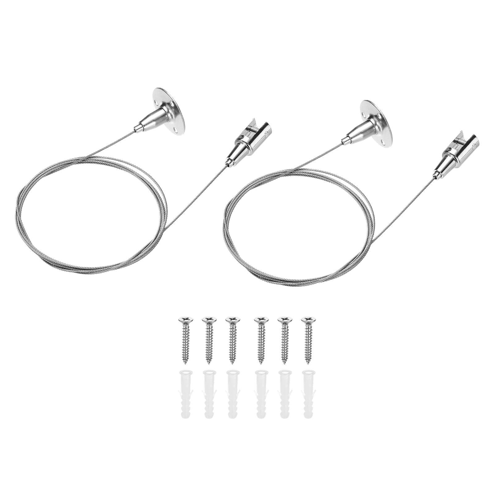 sourcing map 2Pcs Ceiling Sign Hanger, 6.56 ft Stainless Steel Adjustable Suspension Wire Cable Picture Hanging Wire for Billboards, Paintings, Mirror, Acrylic Panels, LED Panel Light