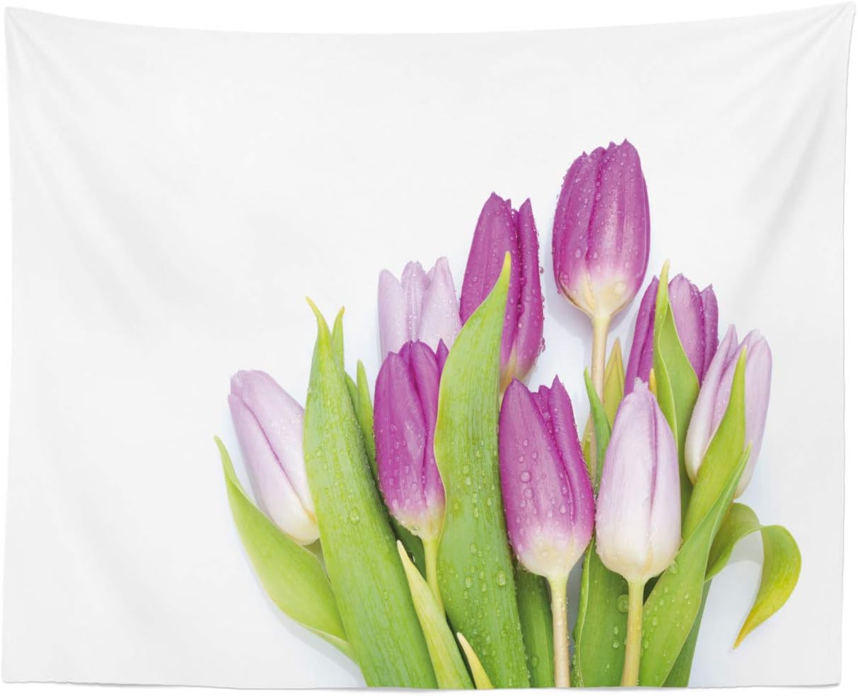 Lunarable Purple Tulip Tapestry, Spring Bouquet Mothers Day Valentines Themed Composition, Fabric Wall Hanging Decor for Bedroom Living Room Dorm, 28" X 23", Purple Lavender