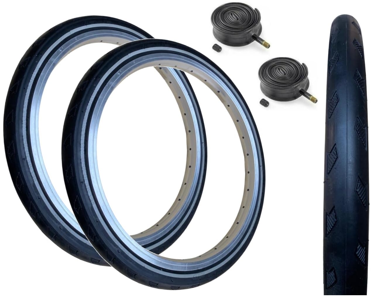 Baldys 16 x 1-3/8 Puncture Protected Black/Reflective Wall TYRES & Schrader Valve Inner Tubes Suitable For Brompton Bikes (PACK OF2)