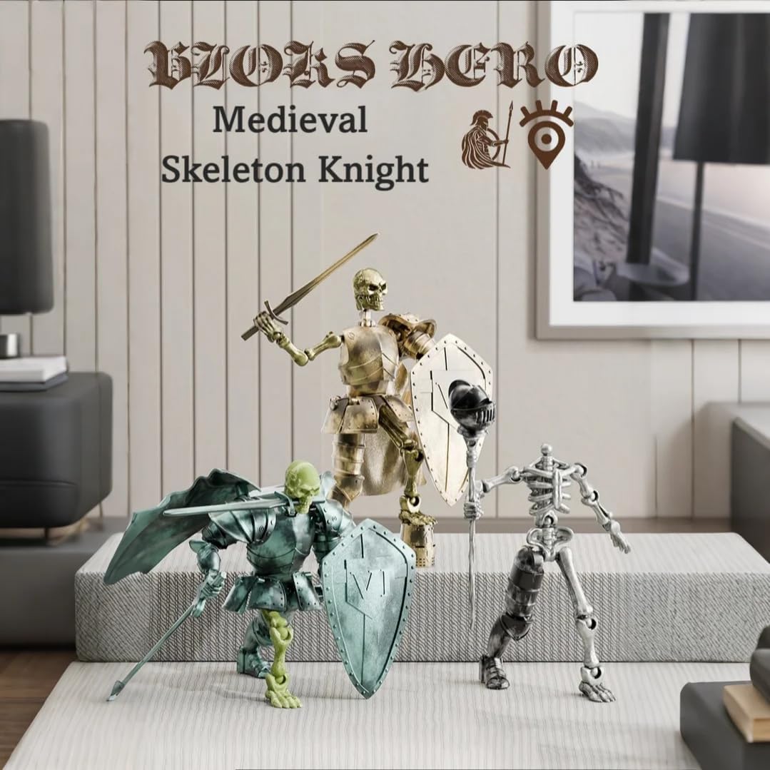 T13 Action Figure Set,Skeleton Knight Action Figures,Knight Action Figures,Dummy 13,Lucky 13 Collectible Action Figure（Assembly Required） (B-Silver Skull Knight)