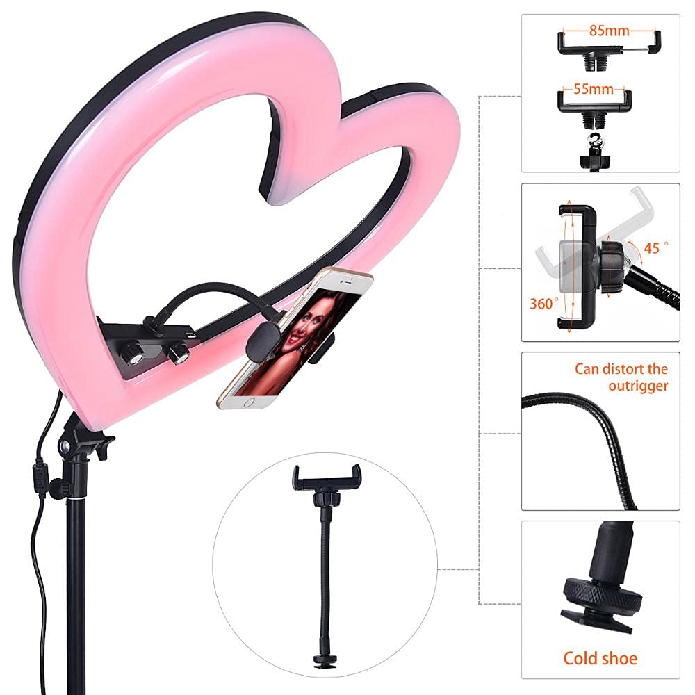 LELAMP Anneau Lumière 19 Pouces LED RGB lumière en Forme de Coeur Lampe de Photographie Lampe avec trépied pour l'enregistrement vidéo Maquillage Lumière d'appoint
