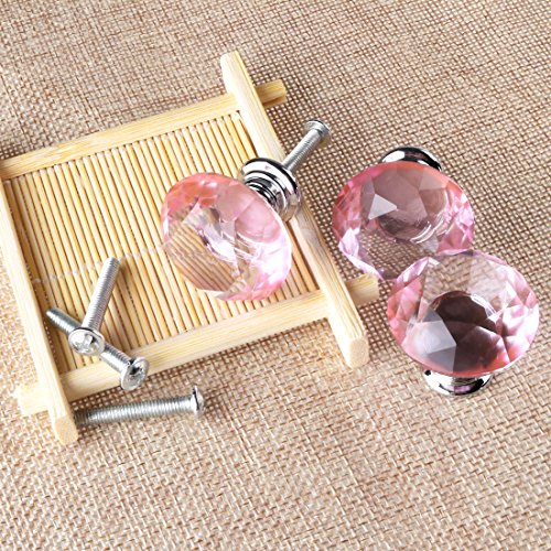 Uxcell Diamond Shape Crystal Glass 30Mm Kitchen Cabinet Door Drawer Knob Cupboard Dresser Wardrobe Pull Handle With Screws, 10Pcs Pink #TOP6