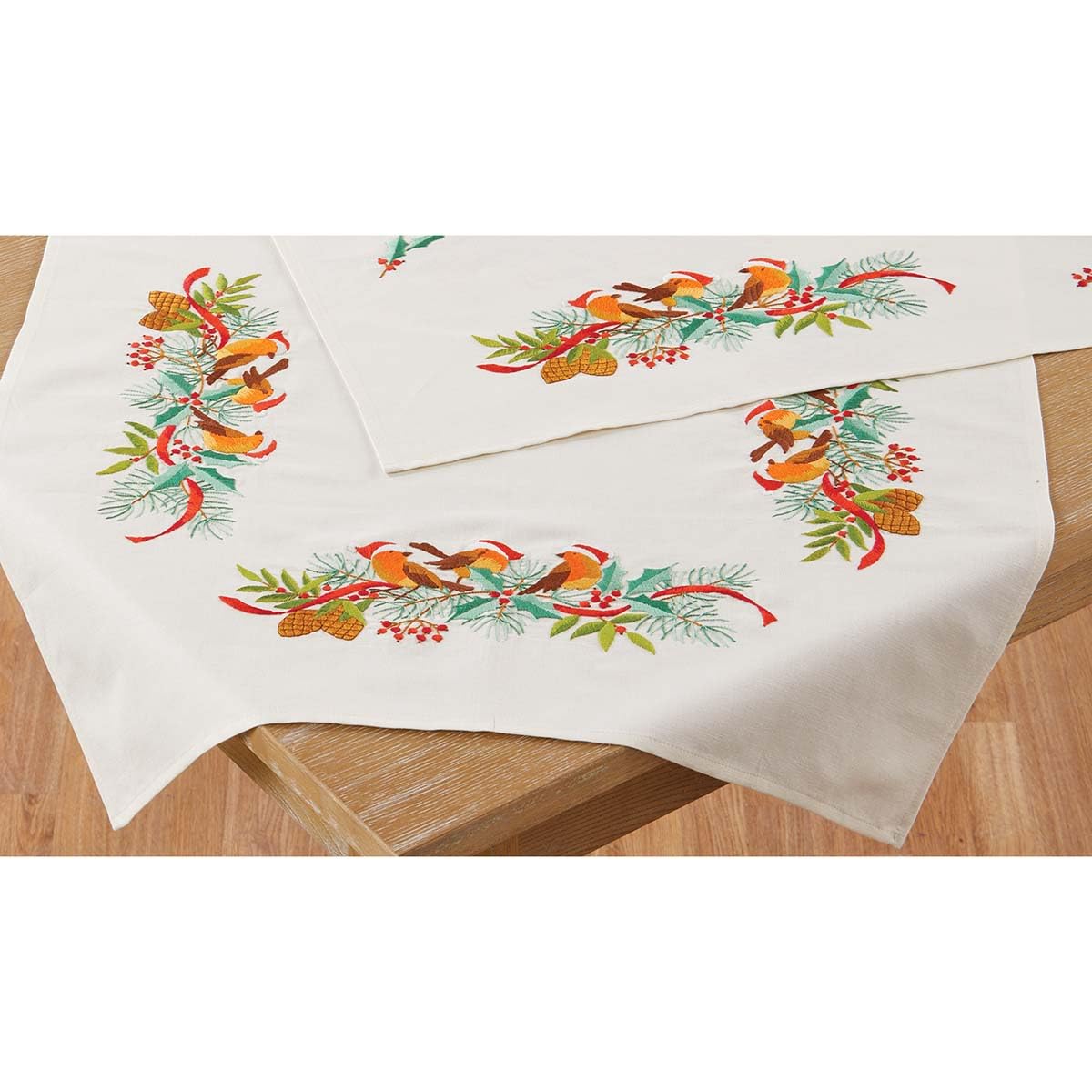 Herrschners Santa Birds Table Topper Stamped Embroidery Kit