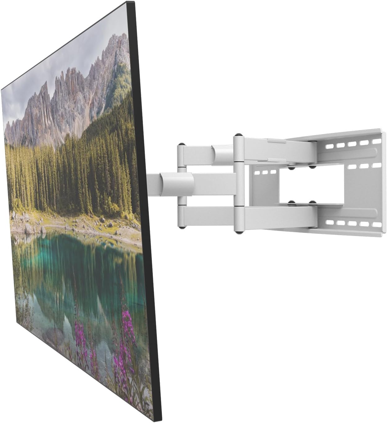 Kanto FMX3W Full Motion Articulating TV Mount for 40 to 90 inch TVs | Supports up to 150 lb (68 kg) | Up to 28" Extension | +15° to -5° Tilt | 88° Swivel | White