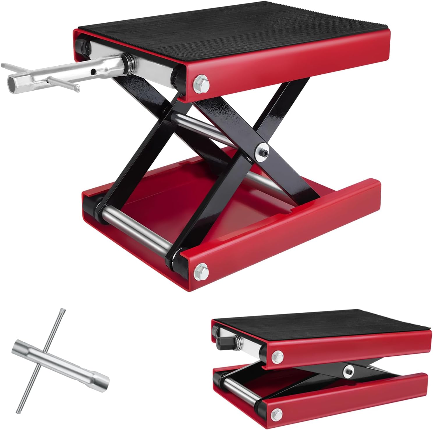 Motorcycle Lift with Wide Deck, 11000Lbs/500 kg/0.5 Ton Capacity Motorcycle Repairing Jack Scissor Lift Tool Bench, Steel Motorbike Bike Lifting Stand Height Adjustable, for Motorbike, Red