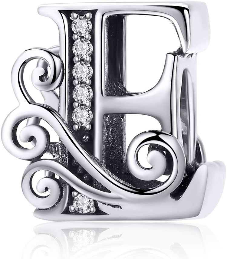 ABAOLALA Solid 925 Sterling Silver with Cubic Stones, Complete A~Z Gift Options Alphabet Charm Letter Beads fit Bracelets (E)
