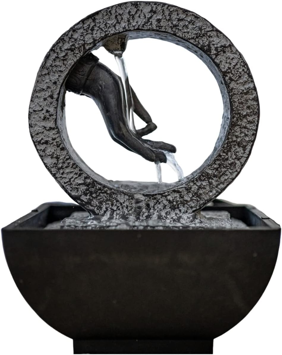 Buddha Hand Relaxation Table Waterfall - Indoor Tabletop Office Water Fountain, Home Decor - Asian Zen Bedside Decoration with Soothing Sounds