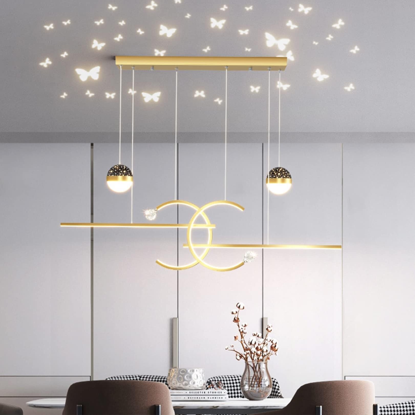 SEMANHUA Dimmable LED Pendant Lamp Dining Table Table Lamp Modern Pendant Lamp with Remote Control Height Adjustable Pendant Lamp Kitchen Office Living Room Lighting Lamp (Gold, B-100cm) (Color : Or
