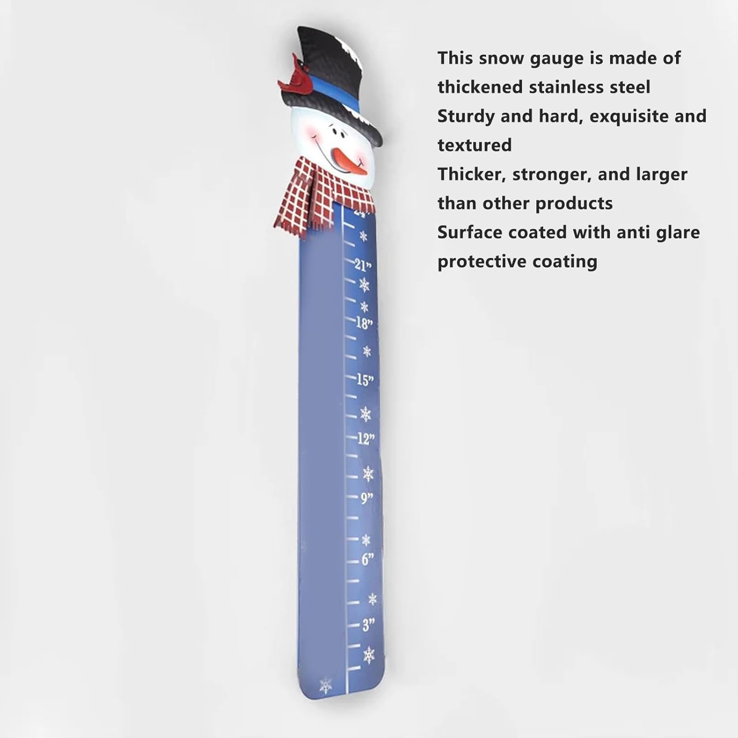 Snowflake Snow Gauge Outdoor 24 Inch, Stainless Steel Snowfall Measuring Gauge, Easy to Install, Accurate Scale, Outstanding for Yard Christmas Decoration and