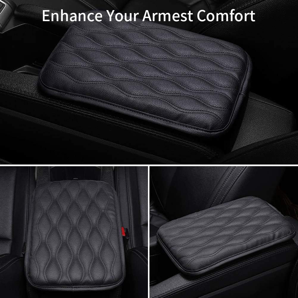 Canrulo Universal Center Console Cover,Waterproof Armrest Cover Center Console Pad, PU Leather Car Armrest Seat Box Cover, Console Box Arm Rest Pads for Most Vehicle, SUV, Truck, Car (Black)