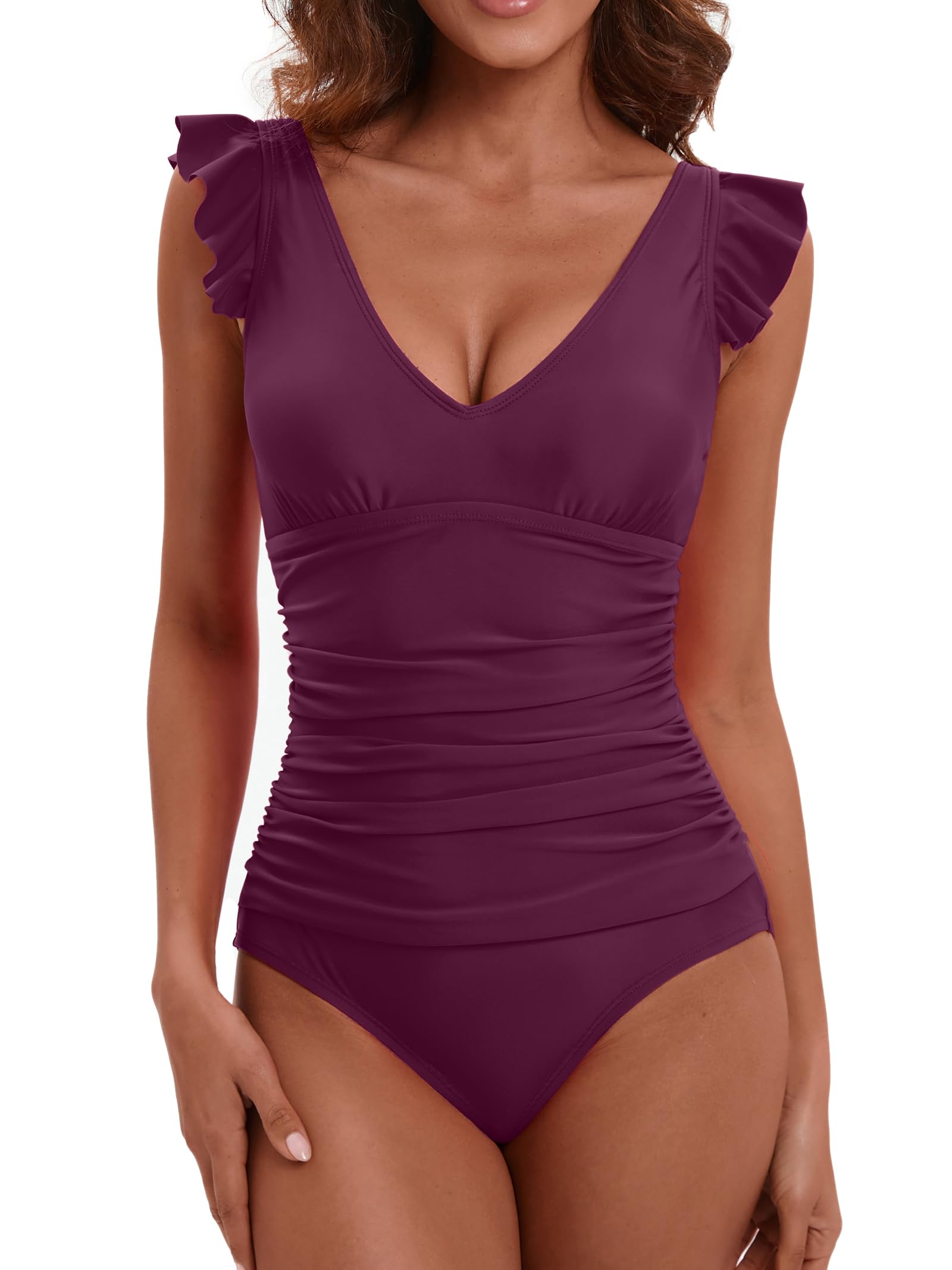 LAPHEE ROSE Women's Ruffled One Piece Swimsuit Tummy Control Bathing Suits Swimwear