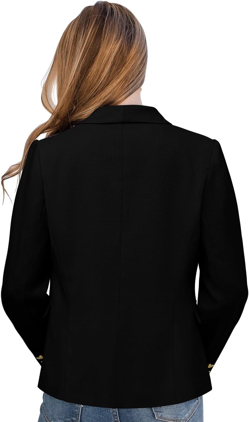 CRAZY GRID Womens Casual Blazer Jacket Gold Button Long Sleeve Work 0ffice Blazer Lapel Open Front Jacket - Image 3
