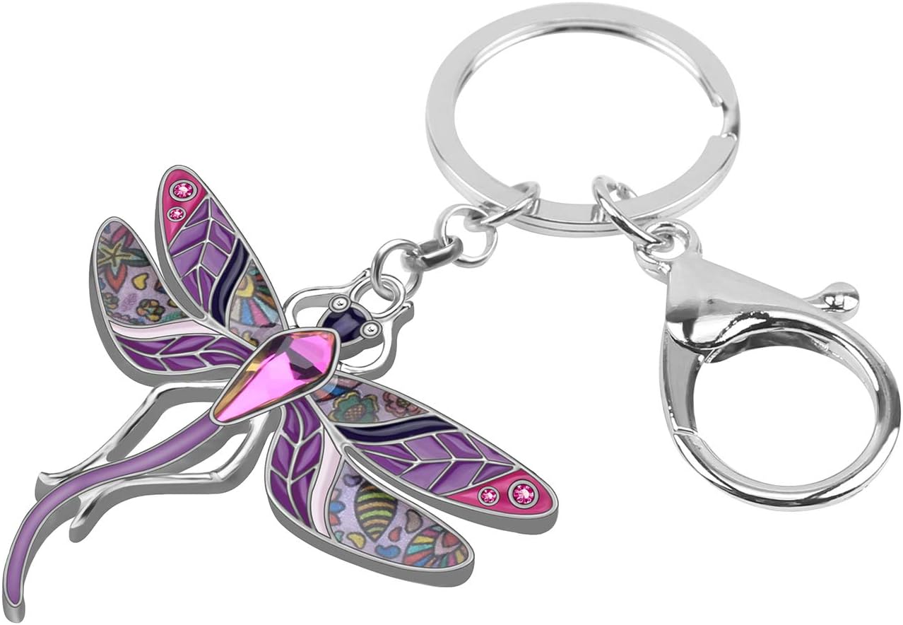 BONSNY Enamel Alloy Rhinestone Floral Dragonfly Keychains Gifts for Women Key Car Purse Bags Charms Nature Design - Image 2