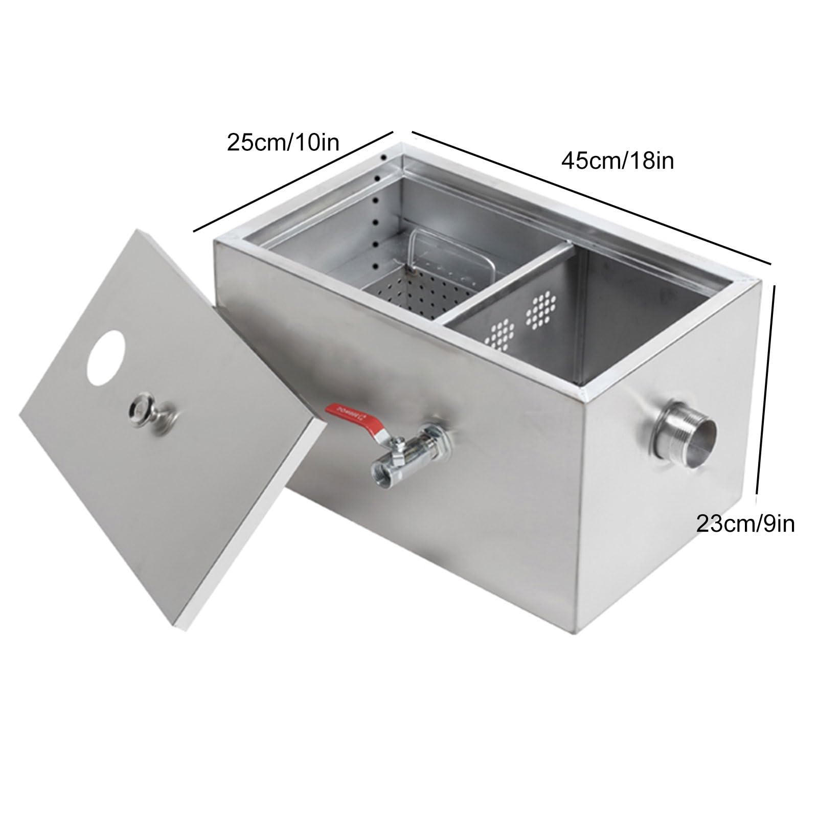 RENJJPBO Grease Interceptor, Carbon Steel Commercial Grease Trap for Kitchen Under Sink, Oil-Water Separator for Restaurant Factory Home (Size : 25 * 45 * 23cm/10 * 18 * 9in)