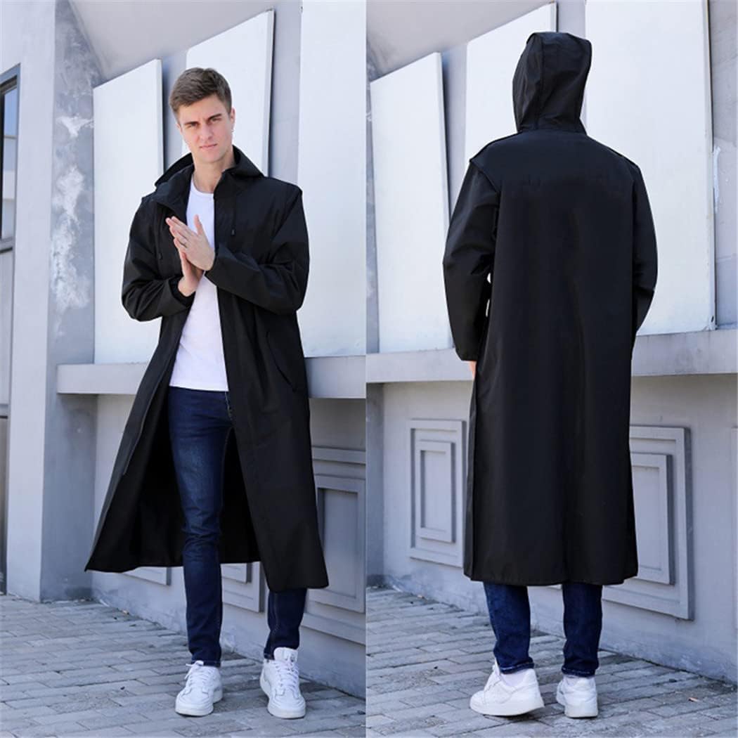 Black Adult Waterproof Long Raincoat EVA Unisex Raincoat Thick Waterproof Hooded Raincoat Outdoor Hiking