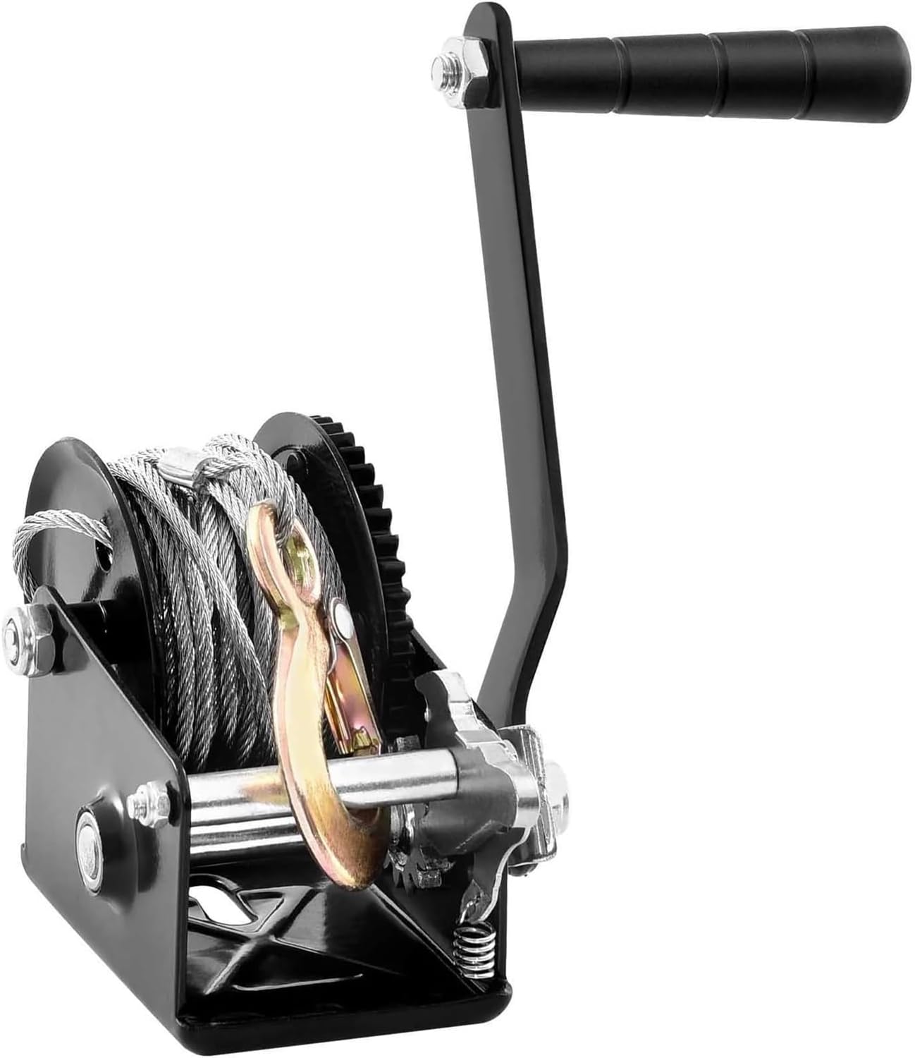 800LB Marine Hand Winch, Boat Trailer Puller with 33FT Steel Wire Cable & Two-Way Ratchet System, Heavy-Duty Hand Crank for Hauling and Lifting