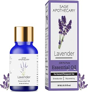 Sage Apothecary Lavender Essential Oil 100% Pure & Natural for helps Hair Growth, Skin Care, Face & Aromatherapy Relaxing Sleep No Parabens & Sulphates Cruelty Free 10ml