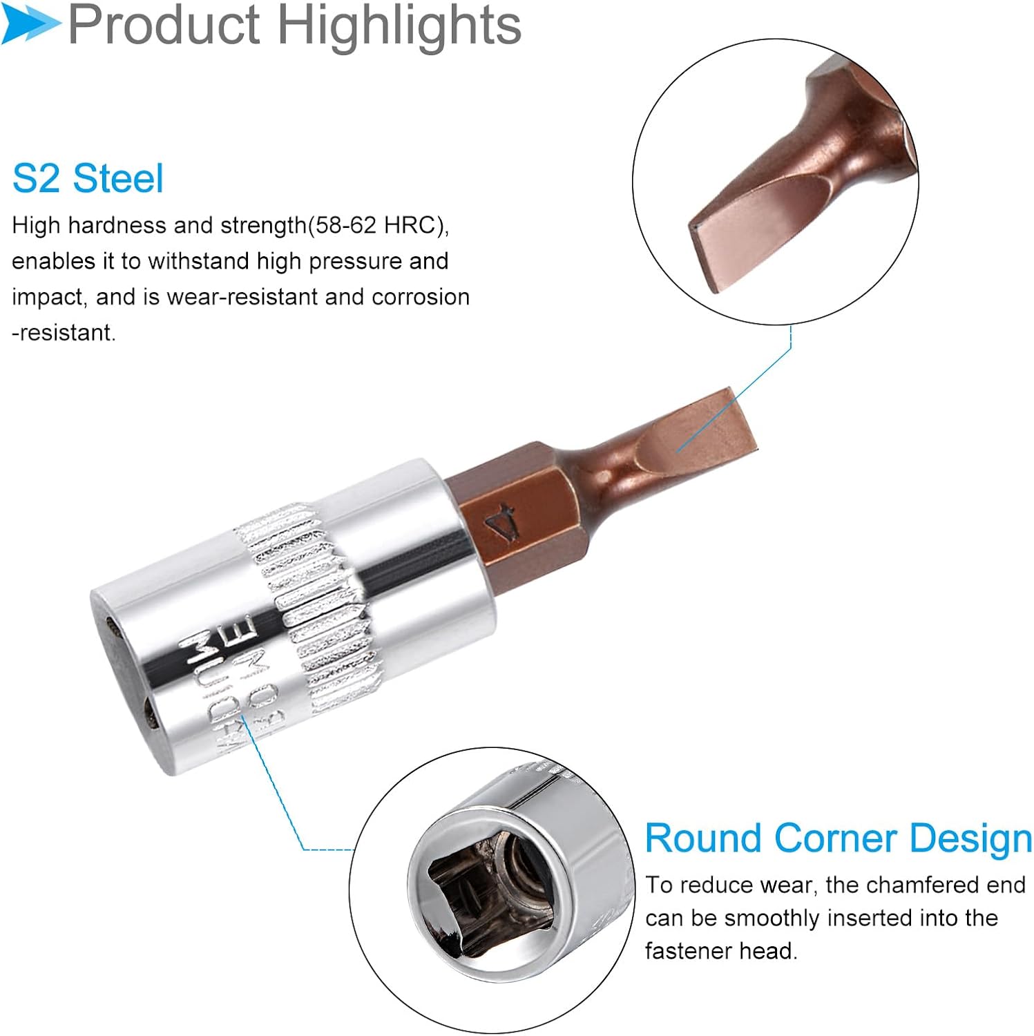 FD4/FD5.5/FD7 Slotted Bit Socket 1/4" Drive S2 Steel CR-V Power Impact Socket Flat Head Screwdriver Bits - (Applications: for Fastening Machinery Screws), 3-Pieces