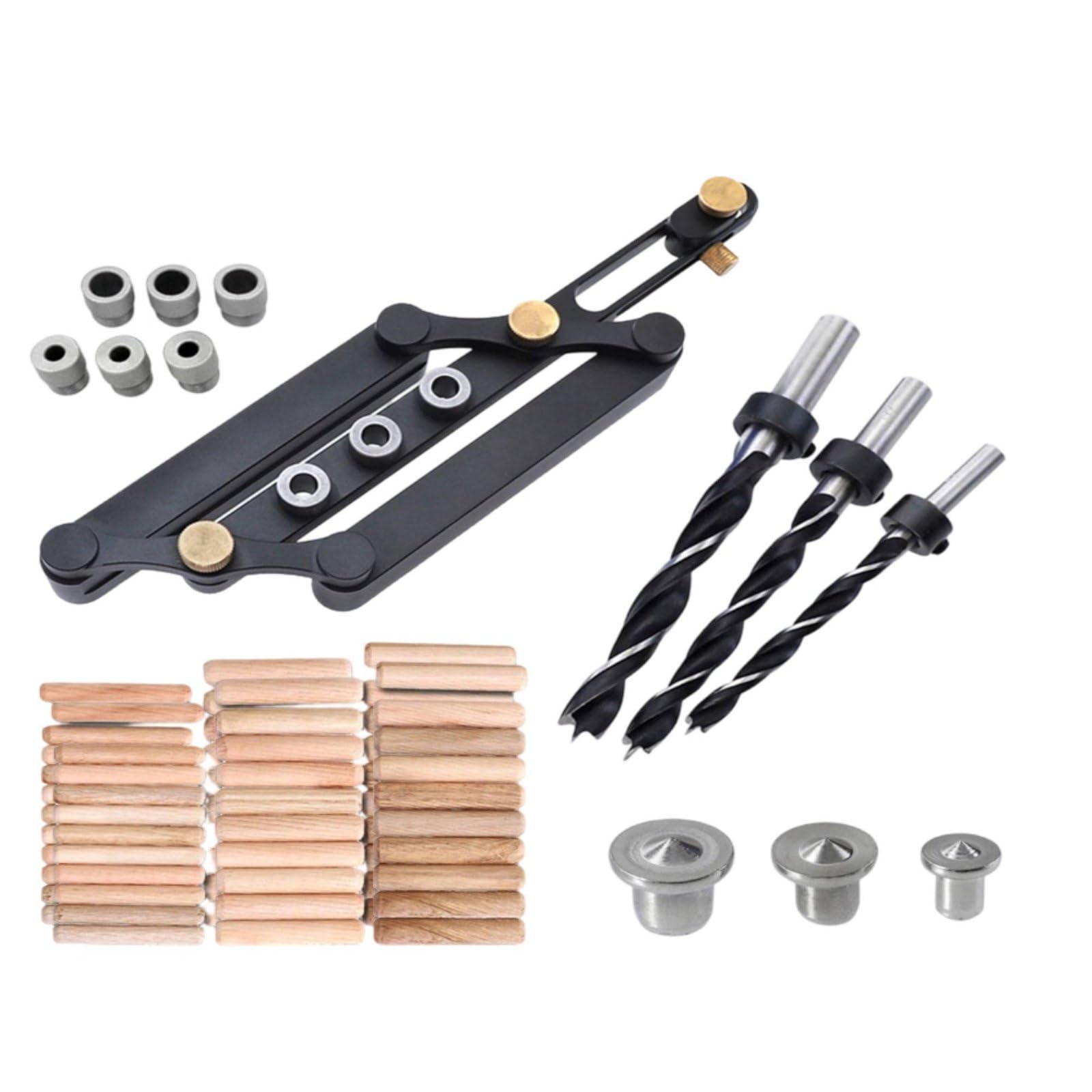 Qianly Jig Fori Tasca Allineamento Facile Maschera Fori Ciechi Regolabile Dima di Foratura per Falegnami, Corpo Principale + Punte Da Trapano + 60 Tasselli In Legno + Punte Di Centraggio