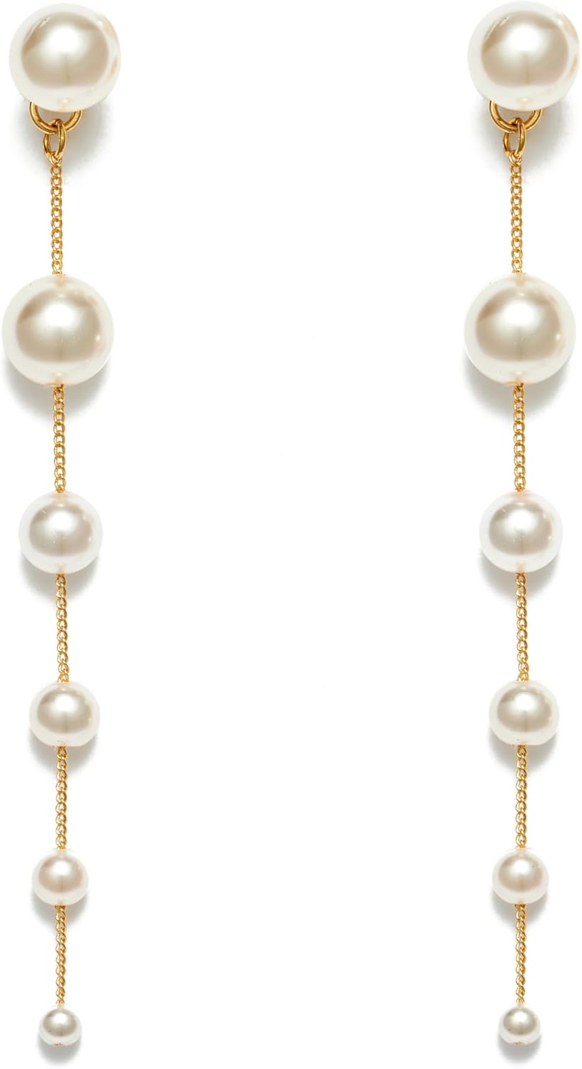 Freshwater Pearl Chain Earrings for Women 18k Gold Plated Drop Dangle Earrings for Women with 925 Sterling Silver Post Statement Jewellery Trendy Gift for Girlfriend Mother