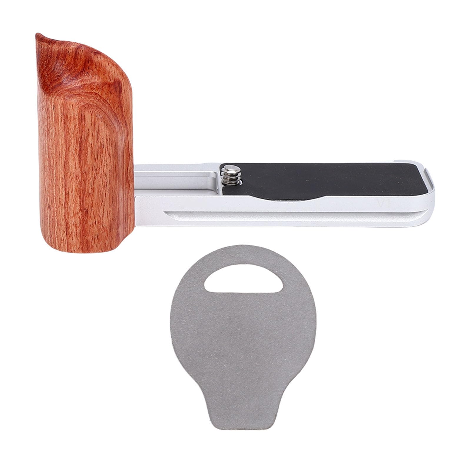 Tosuny Staffa a L per V1, Piastra a Sgancio Rapido in Alluminio (SILVER) | L Shape Handgrip with Wood Grip, 1/4 Inch Threaded Hole, Support for Arca Tripod
