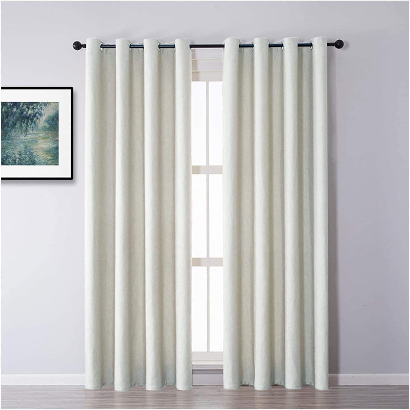 Daesar Bedroom Blackout Curtains 2 Panel Sets, Eyelet Curtains Linen Beige Solid Color Living Room Window Treatments 40" W x 72" L