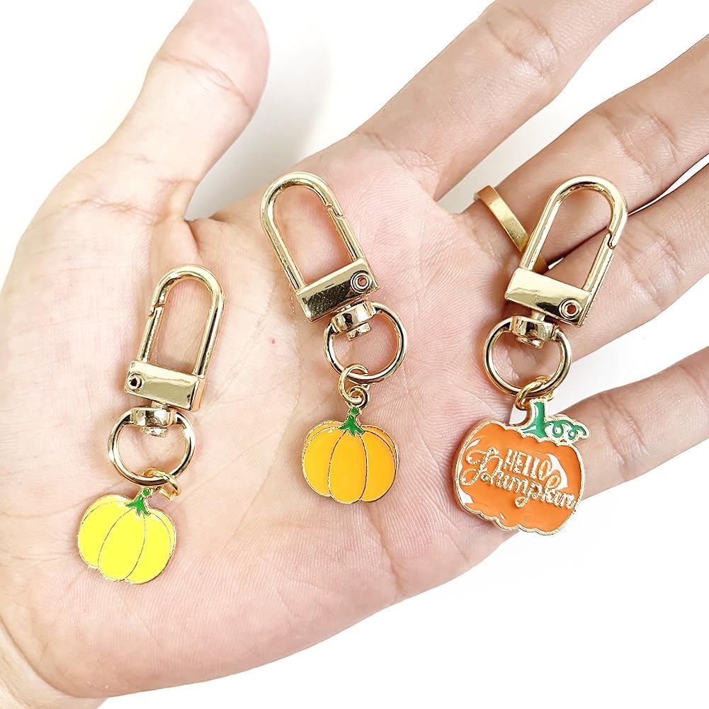 3pcs Thanksgiving Pumpkin Cute Keychain Set Leaf Small Key Chain for Women Bag Charm Car Key Ring Pendant PUMPKIN - Image 2