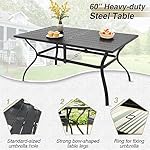 PHI VILLA 7 Piece Outdoor Dining Set for 6, 60” Rectangular Metal Steel Dining Table with Umbrella Hole & Stackable Dining Chairs for Patio, Deck, Yard, Garden - Image 4