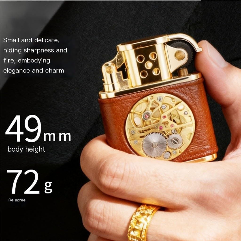 Vintage Leather Kerosene Lighter, Classic Soft Flame, Collectible Gift for Men(Black)