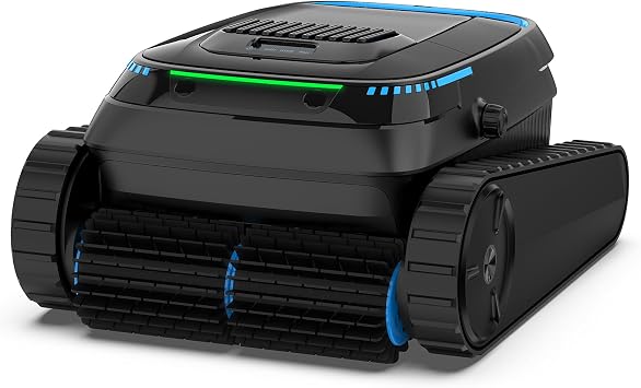 Robotic Pool Vacuum PC10, Cordless Pool Cleaner Robot for Inground & Above Ground Pools, Smart Navigation, 5000GPH Suction Power for Cleaning Floor, Wall & Waterline, Self-Parking, Black