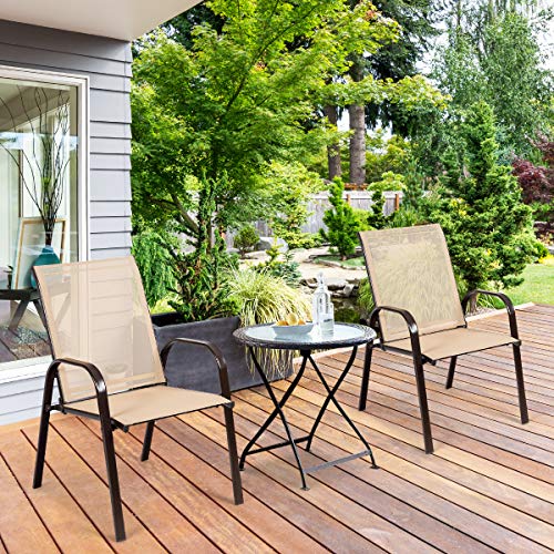 Image of Giantex 4 Piece Patio Chairs, Outdoor Camping Chairs with Breathable Fabric, Set of 4 Garden Chairs with Armrest High Backrest for Garden Patio Pool Beach Yard Space Saving, Coffee