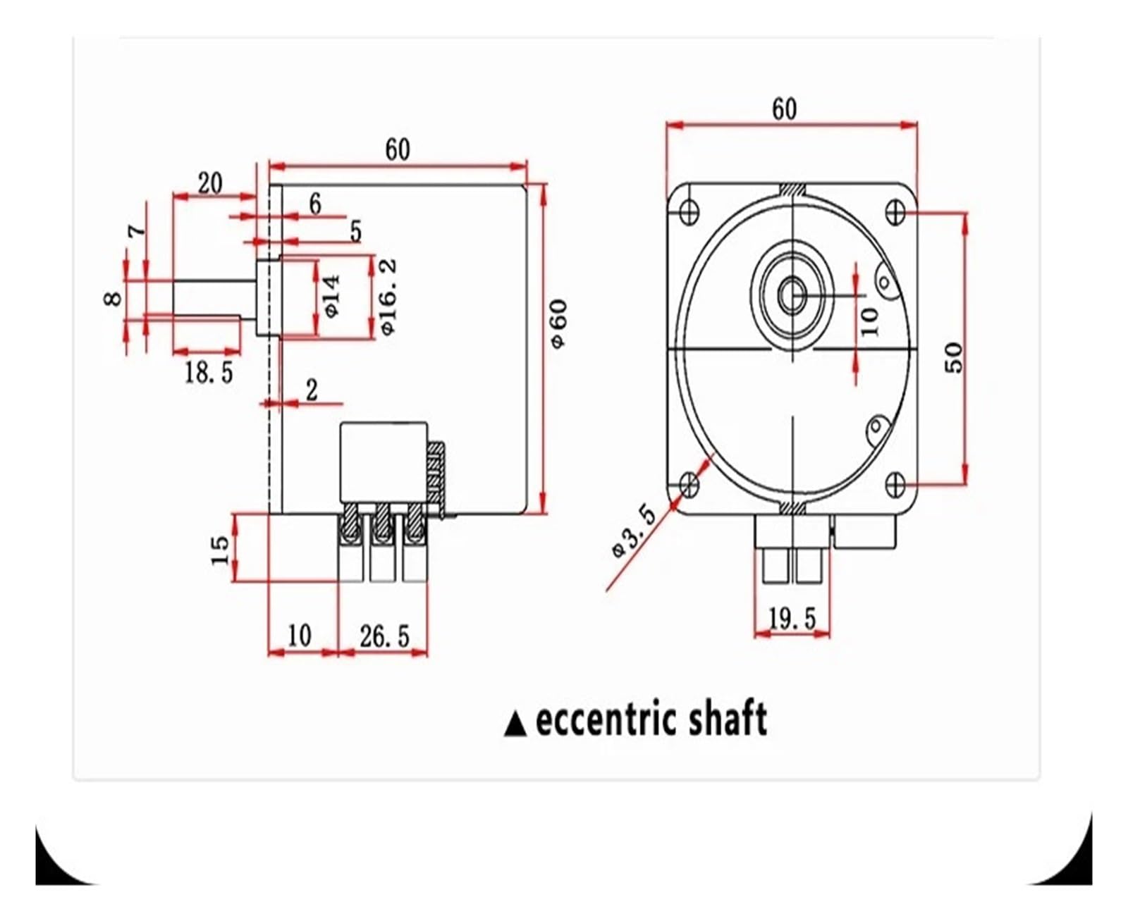 Motore sincrono AC sincrono 60KTYZ Motore con albero di uscita eccentrico 220V 14W Motore a magnete permanente con ingranaggio avanti e indietro(220V15rpm)