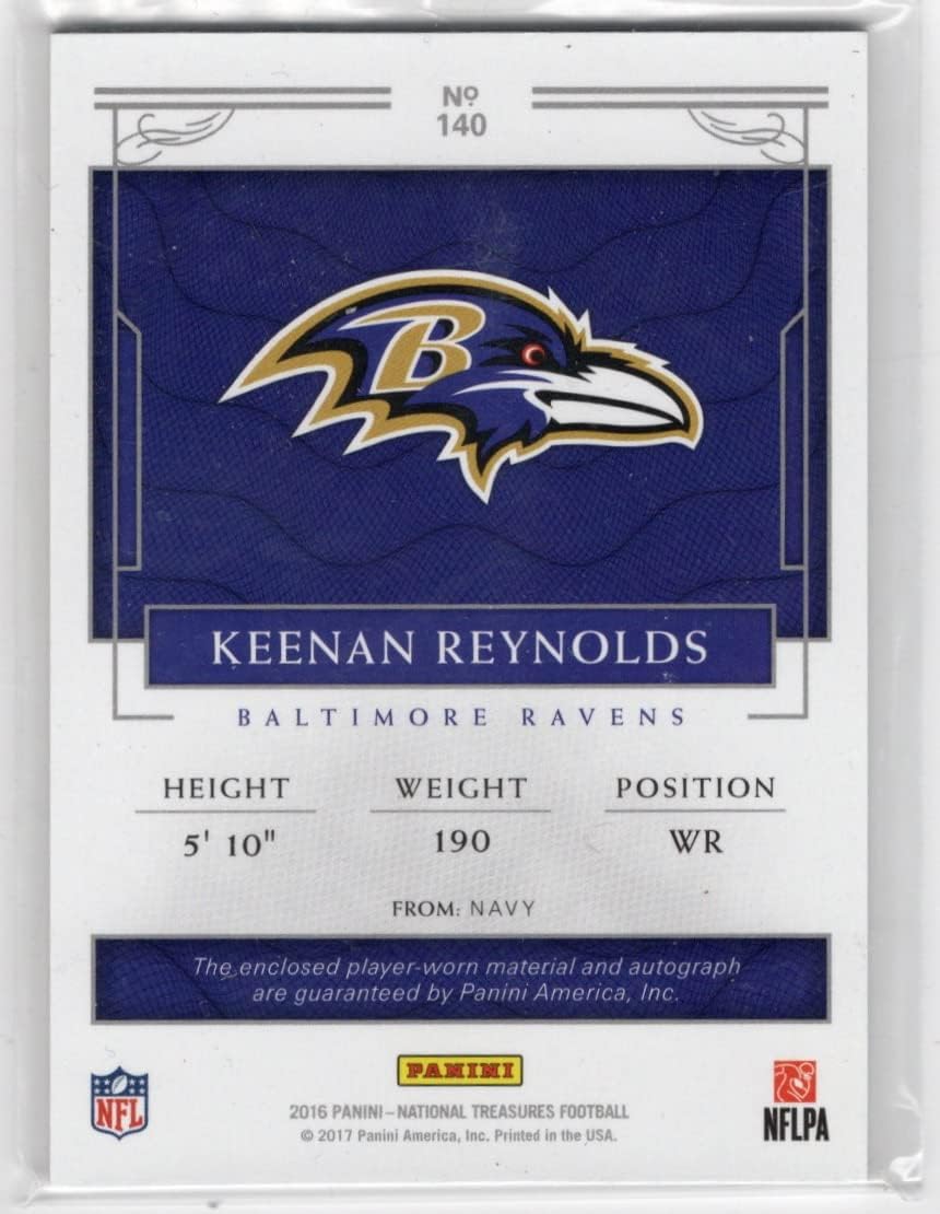 Keenan Reynolds Autographed Serial Numbered #64/81 Green Parallel Jumbo Relic Game Used Jersey Memorablilia Rookie Card Collectible Football Card - 2016 Panini National Treasures Football Card #140 (Ravens)