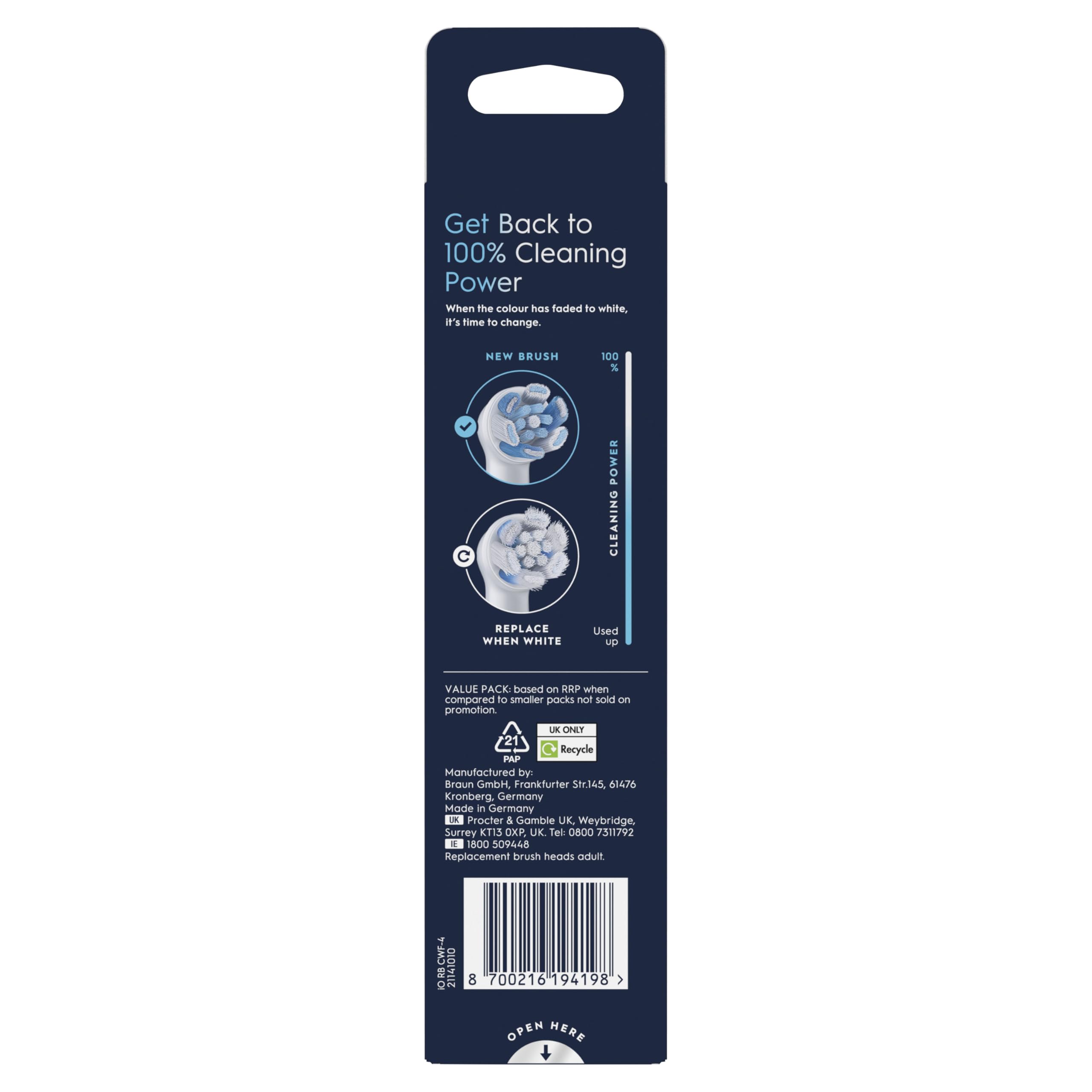 Oral-B iO Series Ultimate Clean, testine di ricambio originali con setole incrociate per una pulizia profonda avanzata e rimozione della placca, progettate per spazzolini elettrici Oral-B iO, 4