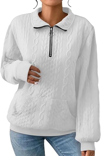 Quarter Zip Up Hoodie for Women Long Sleeve Sweatshirts Casual Fashion