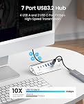 ORICO 7-Port USB 3.2 Gen2 Hub, Powered USB 3.2 Hub avec 4 USB-A, 2 USB-C, PD 60W, 72W Adaptateur de puissance, 10Gbps Amortisseur USB en aluminium avec 3.28Ft USB-C à USB-C Câble pour iMac, MacBooks, Mac mini