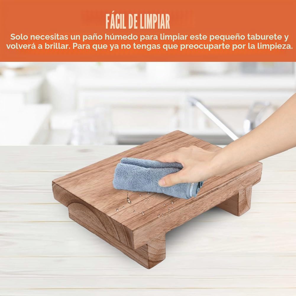 Taburete multifuncional de madera maciza, estable para camas altas, cocina, salón, armario, para niños y adultos, 25 x 18 x 7 cm
