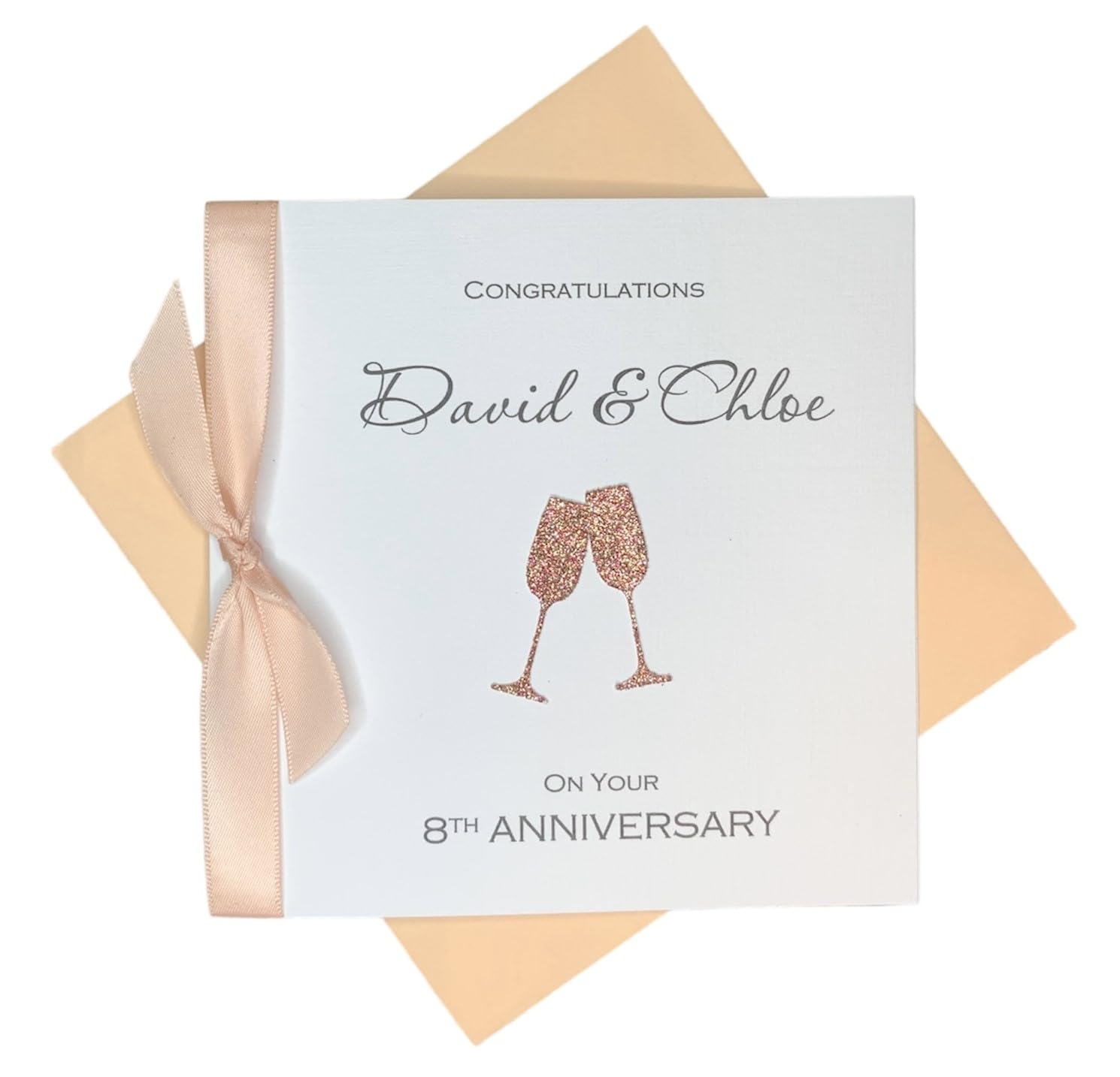 8th Anniversary Card - Bronze 8 Year Eighth Wedding Anniversary Greeting Card, Personalised Gift for Wife Husband Couple Friends - Various Designs (Champagne) โ image 1