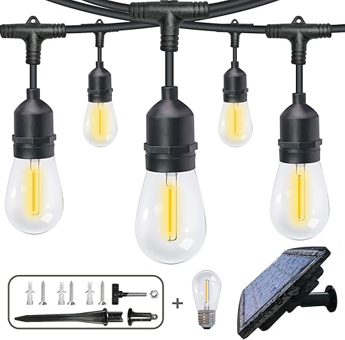 Fmix Cadena de luces solares de 48 pies tira de luces solares para exteriores luces de patio 15 bombillas IP65 impermeable inastillable 5 V bajo