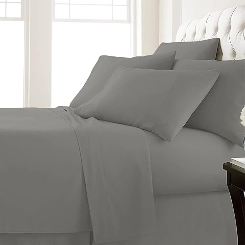 Miniatura 4 de Raymond Waites Juego de sábanas de 4 piezas, rico en algodón, 400 hilos, gris oscuro, juego de sábanas matrimonial