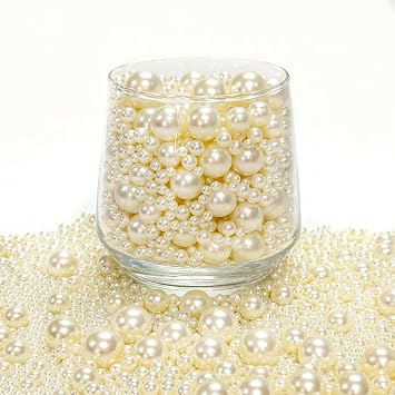 2020PCS No Hole Craft Pearl Beads - Assorted Sizes 4mm-16mm for Vase Filler, DIY Crafts, Candles Centerpiece, Wedding Centerpieces Off-White