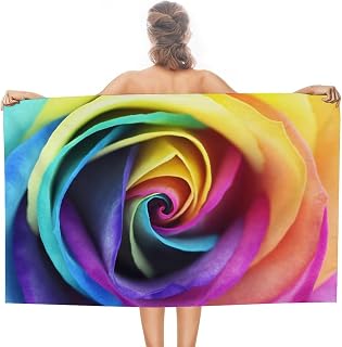 ducanll Toalla de playa multicolor de gran tamaño, de secado rápido, sin arena, ligera, grande, colorida, rosa, floral, para baño, playa, piscina, 130 x 80 pulgadas