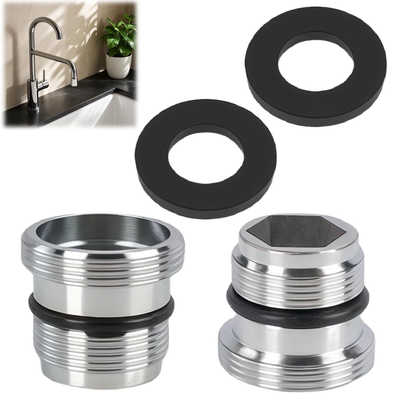 2 Pezzi Adattatori per Rubinetto M18.5 a M22 in Metallo, Connettori per Filtri Acqua e Aeratori, Realizzati in Rame e Acciaio Inossidabile, Resistenti alla Corrosione per Cucina e Bagno
