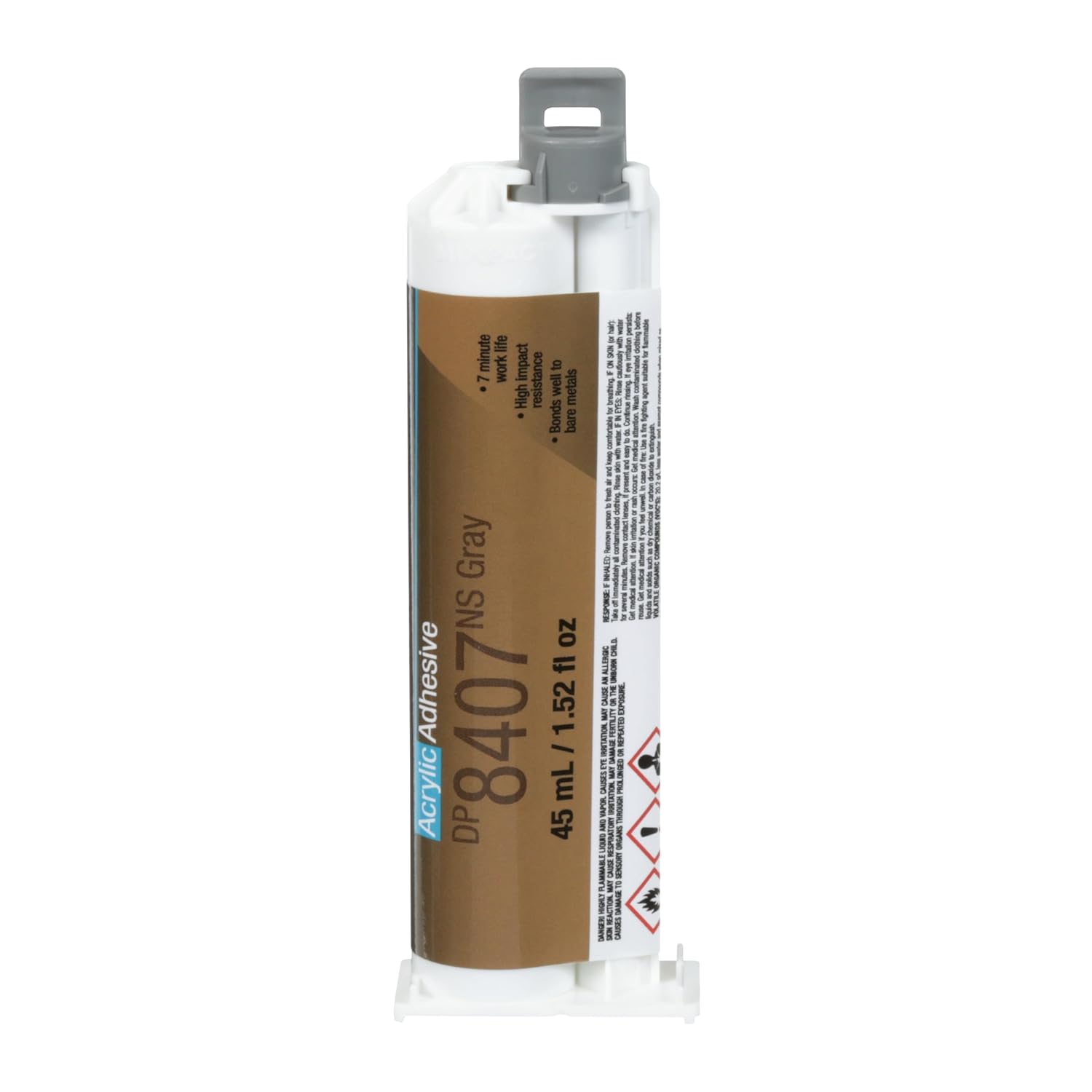 3M Scotch-Weld Metal Bonder Acrylic Adhesive DP8407NS, Gray, 45 mL Duo-Pak, 1 Each