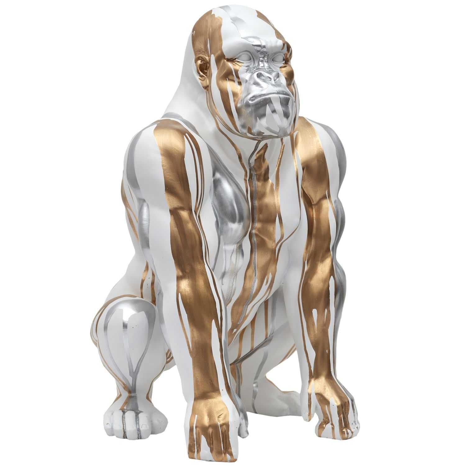 Statue gorille 45 cm HOME DECO FACTORY argent et blanc en résine durable HD0214