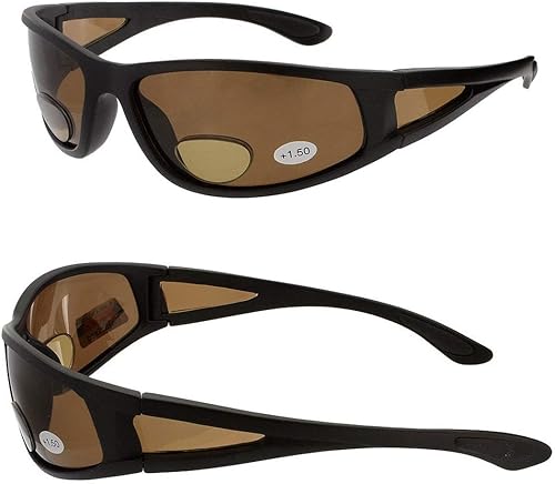 Gafas de sol deportivas envolventes para hombre polarizadas más lentes de lectura bifocales, Negro Marrón