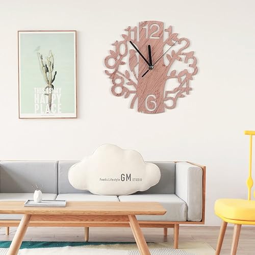 Miniatura 2 de Reloj de pared de árbol de madera redondo creativo, moderno, silencioso, sin tictac, funciona con pilas, diseño de números arábigos, colgante de